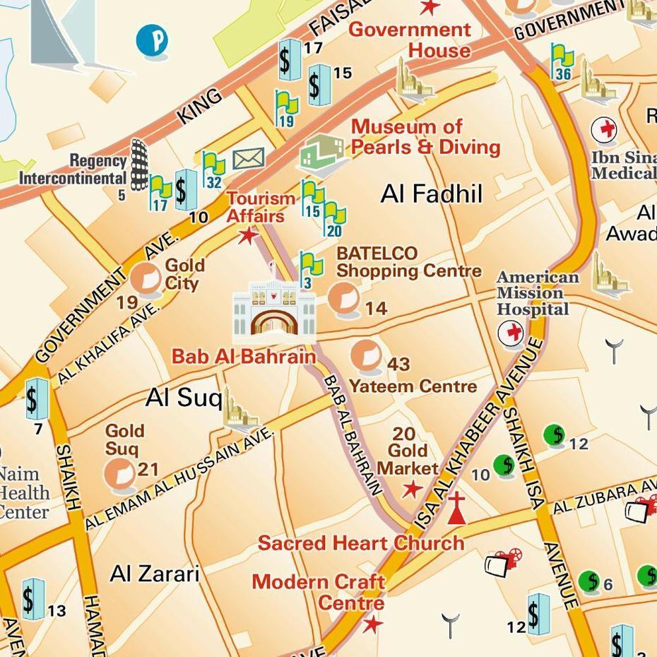 Official Map Al Manama, Kingdom Of Bahrain: Maps And Directions At Hot-Map., Manama, Bahrain, Bahrain Manama City, Adliya Bahrain