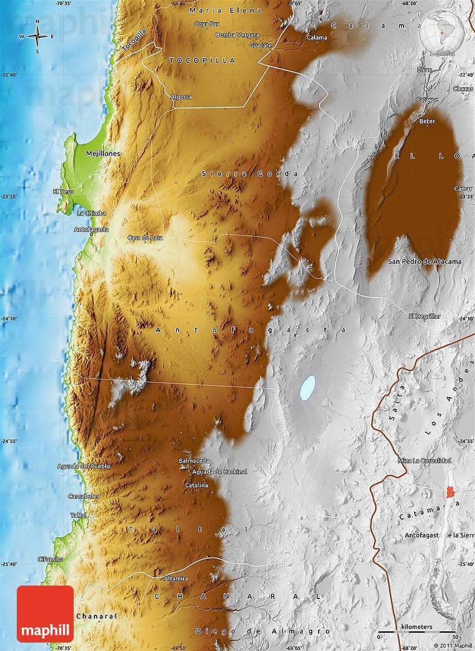 Physical Map Of Antofagasta, Antofagasta, Chile, La Serena Chile, Vina Del Mar Chile