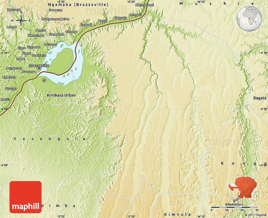 Physical Map Of Kinshasa Rural, Businga, Congo (Kinshasa), Rd Congo, Kinshasa Plan