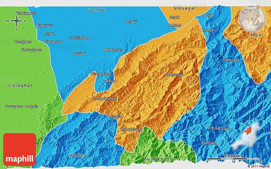 Political 3D Map Of Mokokchung, Mokokchūng, India, Nagaland Political, Nagaland  City