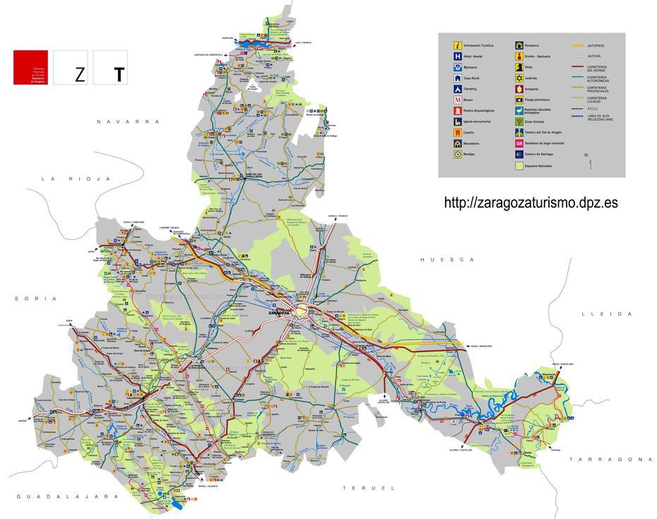 Province Of Zaragoza Tourist Map, Zaragoza, Spain, Lleida Spain, Valladolid Spain