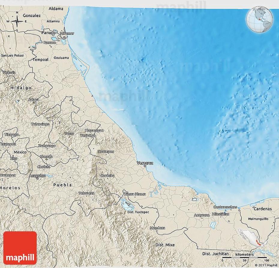 Shaded Relief 3D Map Of Veracruz, Veracruz, Mexico, Cuauhtemoc Mexico, Papantla Veracruz