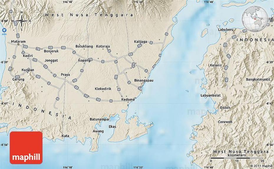 Shaded Relief Map Of Mataram, Mataram, Indonesia, Mataram City, Kerajaan Mataram