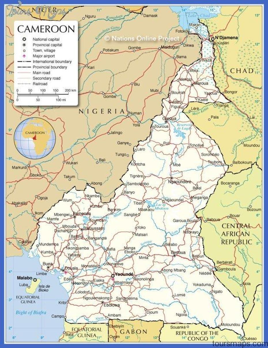 Cameroon Map – Toursmaps, Monatélé, Cameroon, Cameroon Flag, Cameroon Geography