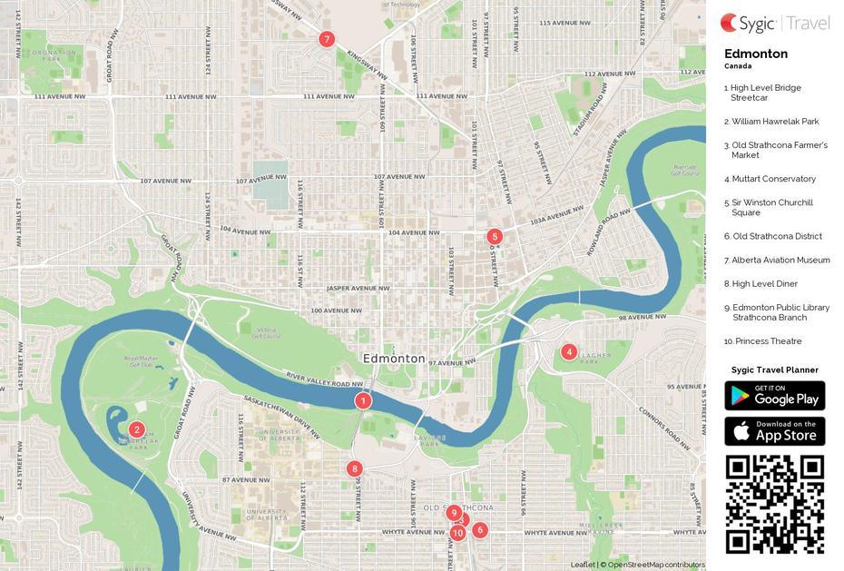 Edmonton Printable Tourist Map | Sygic Travel, Edmonton, Canada, Us And Canada  Alberta, Edmonton Region