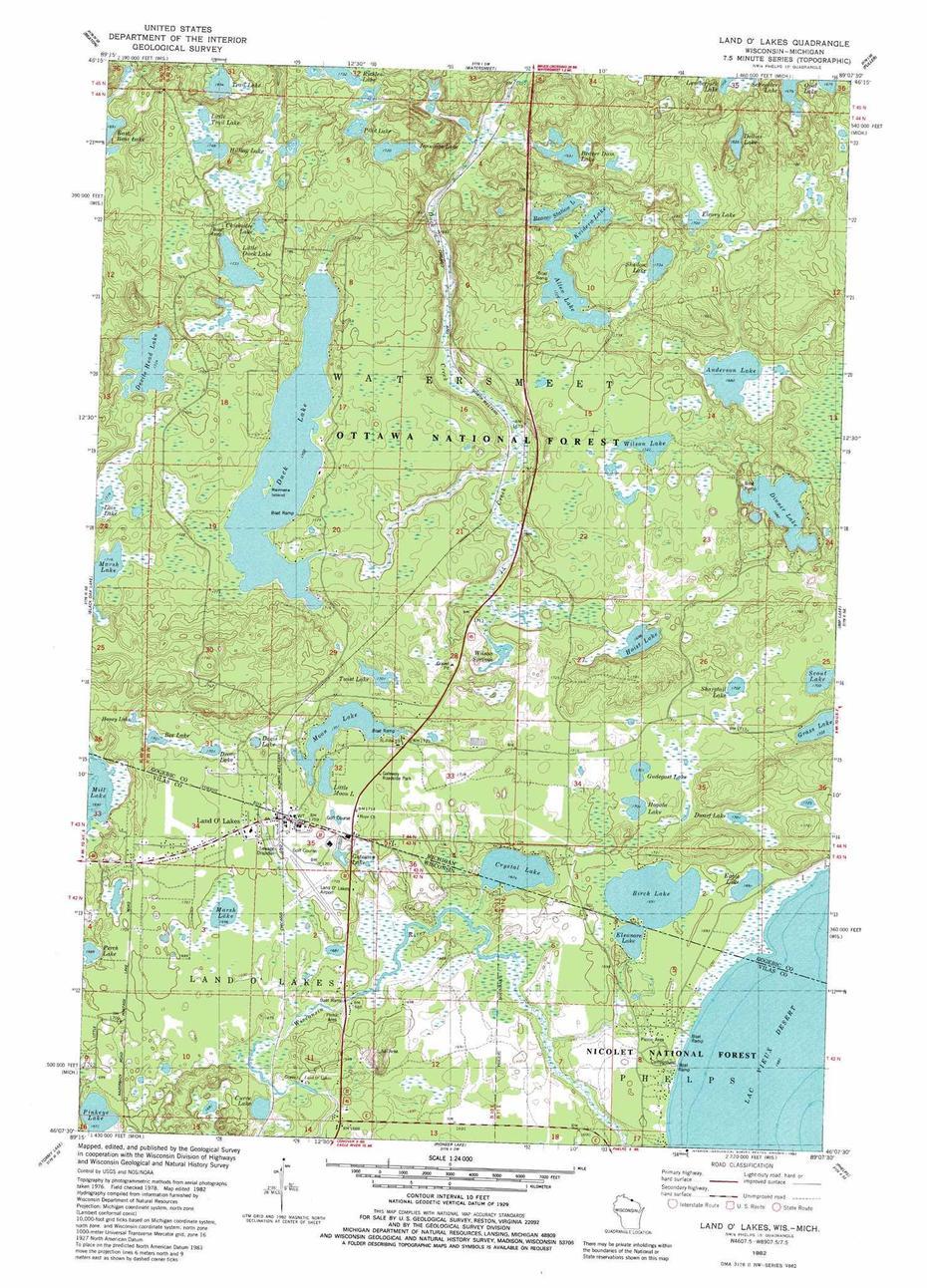 Land O Lakes High School, Land O Lakes Wisconsin, Usgs Topo, Land O’ Lakes, United States