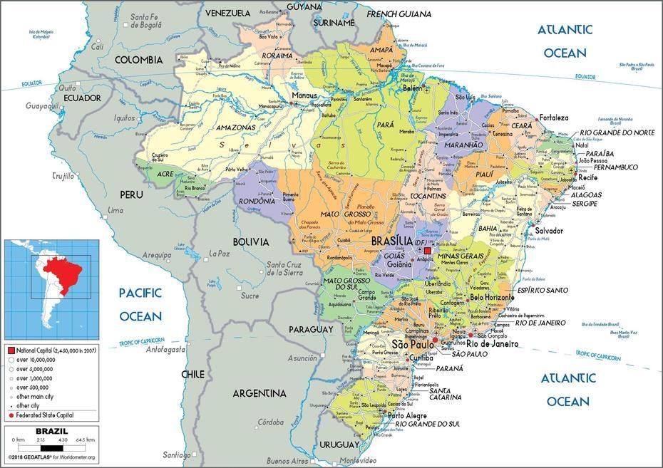 Large Size Political Map Of Brazil – Worldometer, També, Brazil, Robert  Tambe, Tambe  Device