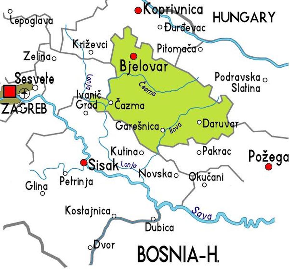 Map Of Bjelovar Province Area | Maps Of Croatia Region City Political …, Bjelovar, Croatia, Central Croatia, Bjelovar Karta