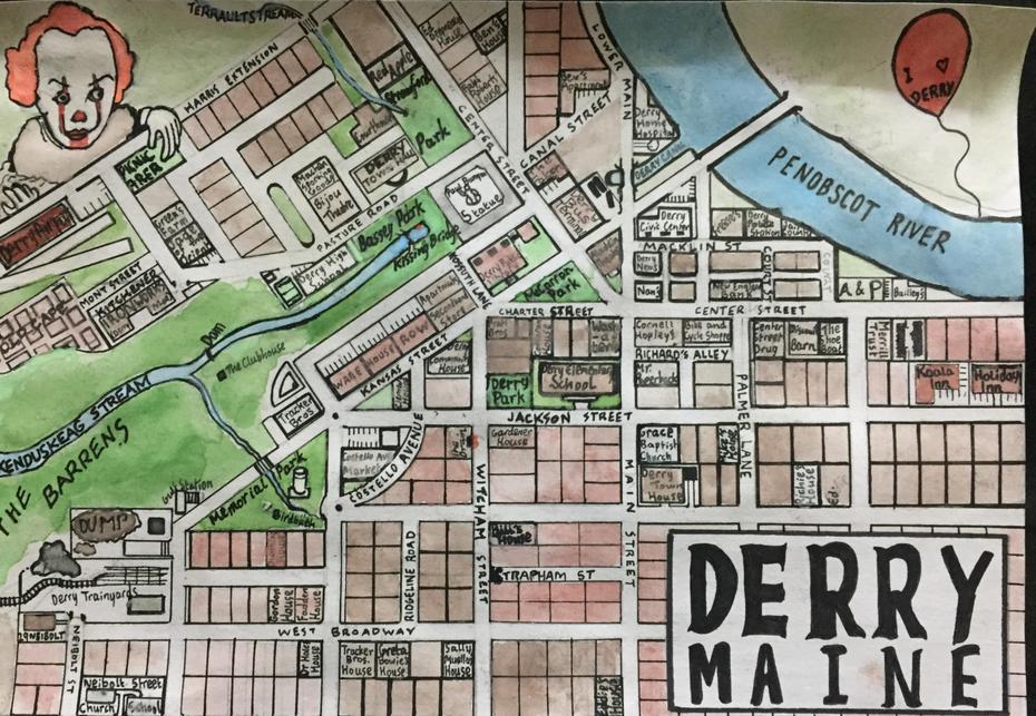 A Map Of Derry, Maine : R/Stephenking, Derry, United States, Street  Derry, City Hotel Derry