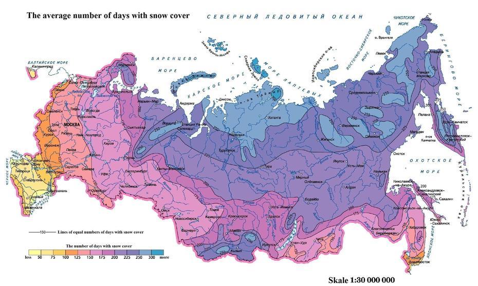 The Number Of Days With Snow Cover In Russia | Map, Imaginary Maps …, Zima, Russia, Happy Russia, Russian Winter