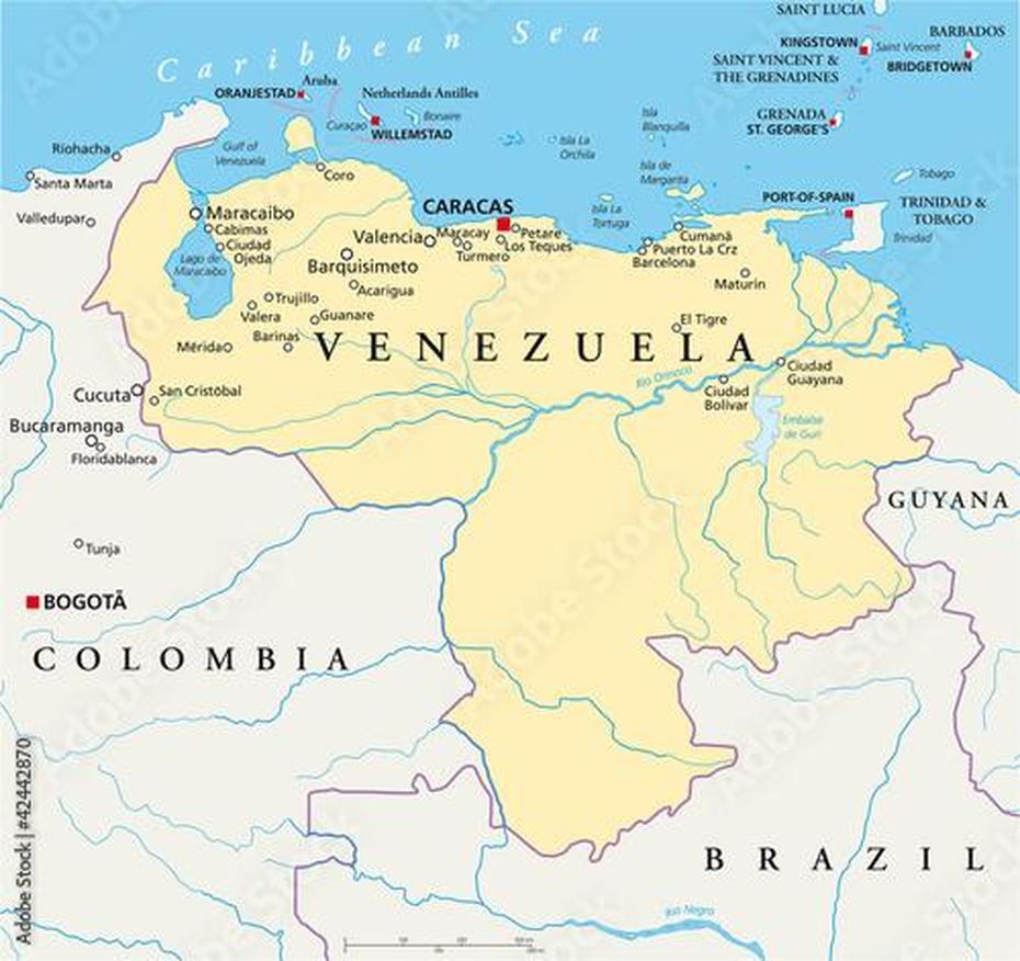 Venezuela Political Map With Capital Caracas, With National Borders …, Caracas, Venezuela, Capital Of Venezuela, Venezuela Political