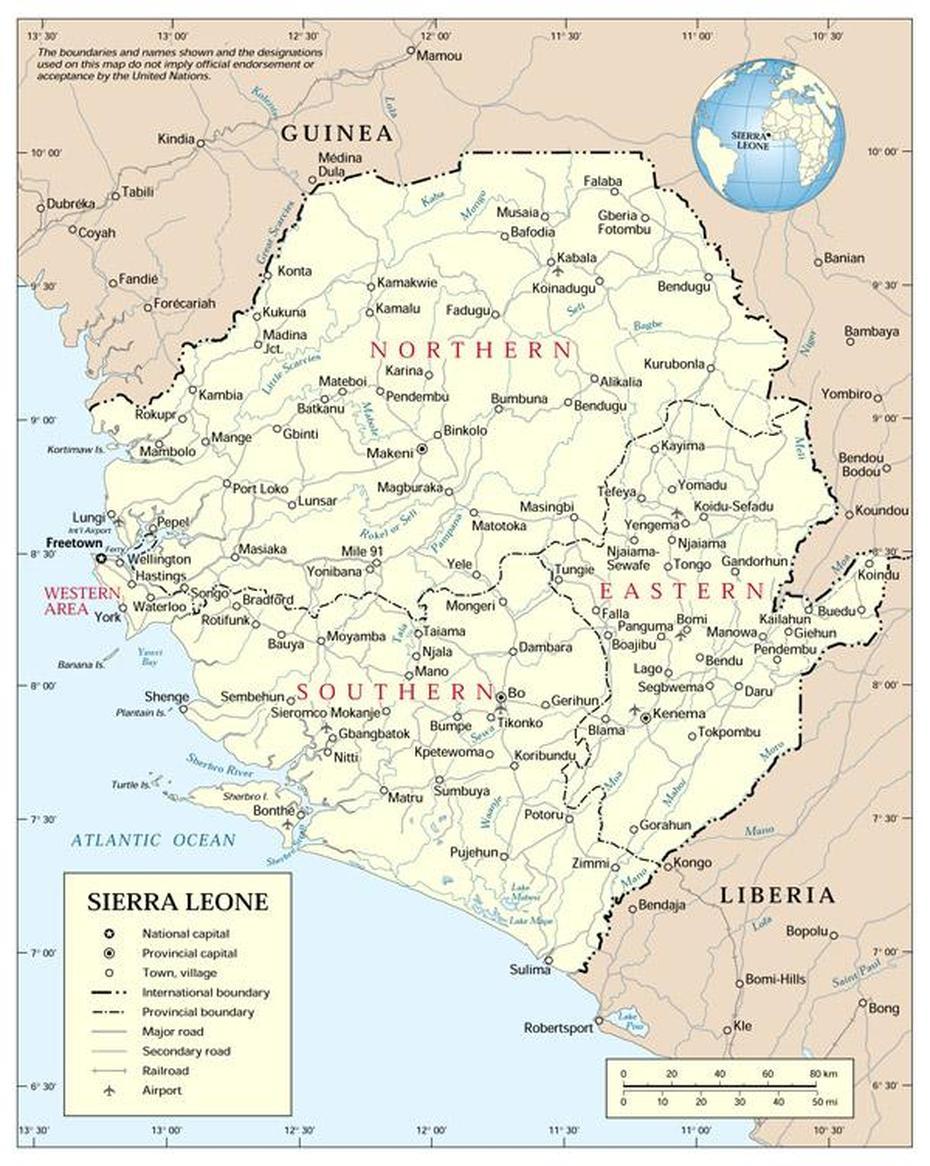 Administrative Map Of Sierra Leone With All Cities. Sierra Leone …, Motema, Sierra Leone, Sierra Leone Beaches, War In Sierra Leone