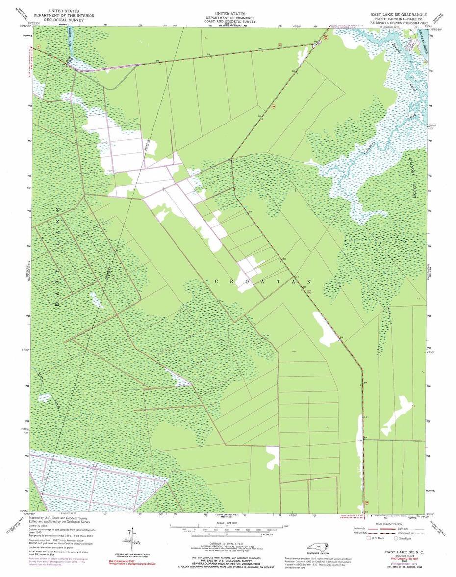 East Lake Se Topographic Map, Nc – Usgs Topo Quad 35075G7, East Lake, United States, East Coast  Printable, Se United States