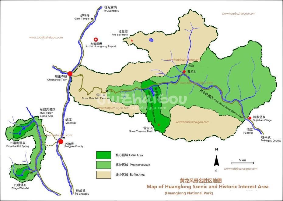 Huanglong Maps, Songpan, China, Huanglongsi, China, China  With Compass, China Continent