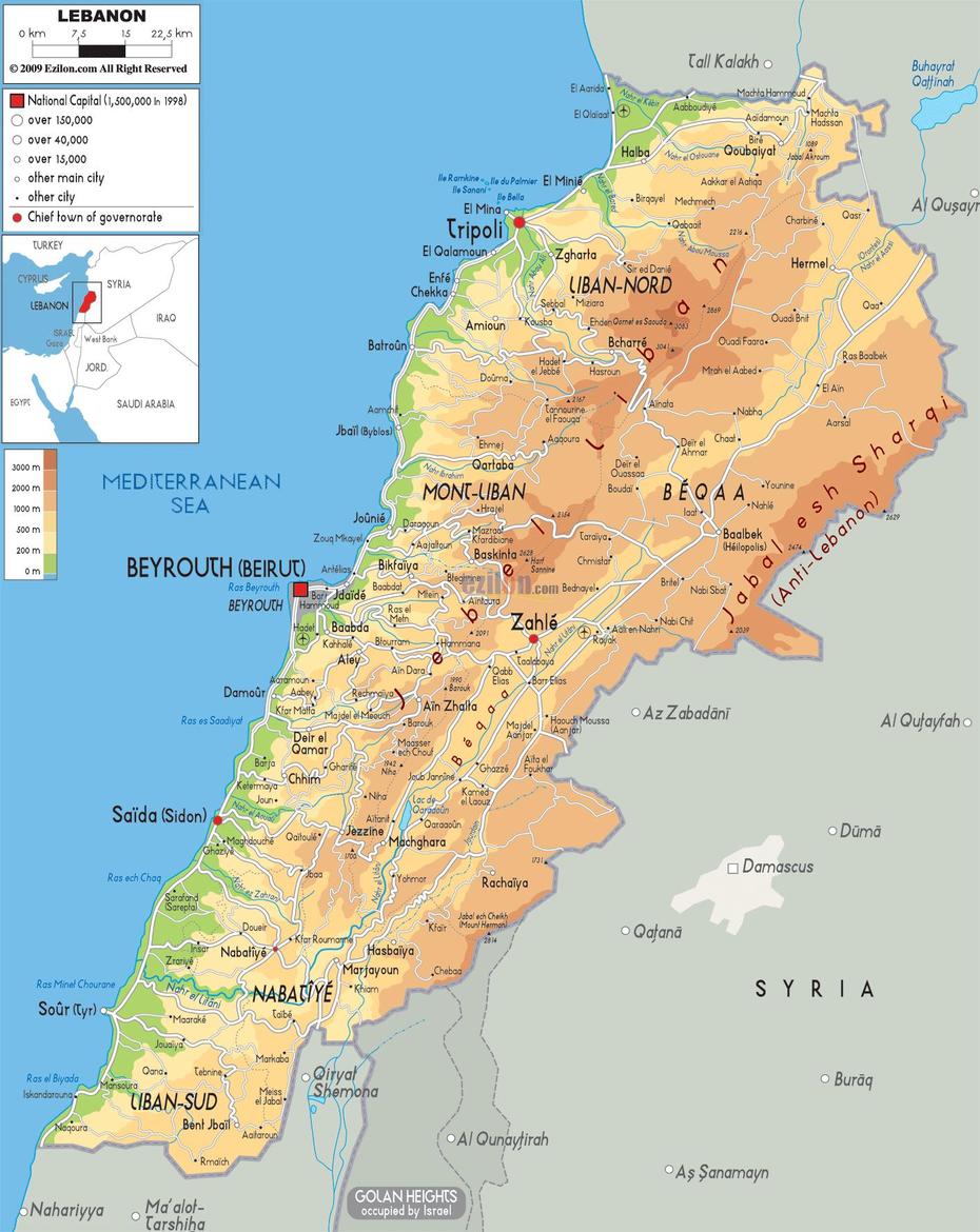 Physical Map Of Lebanon – Ezilon Maps, Barr Eliâs, Lebanon, Barr Eliâs, Lebanon