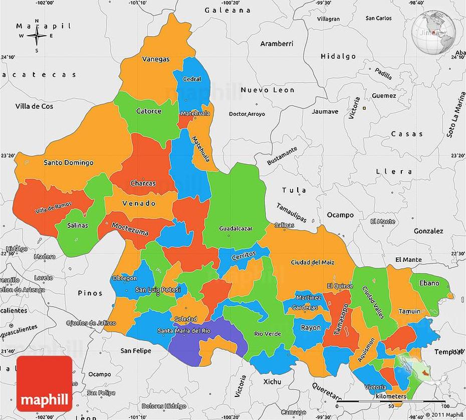 Political Simple Map Of San Luis Potosi, Single Color Outside, Borders …, San Luis Potosí, Mexico, Cerritos San Luis Potosi, Plan De San Luis Potosi