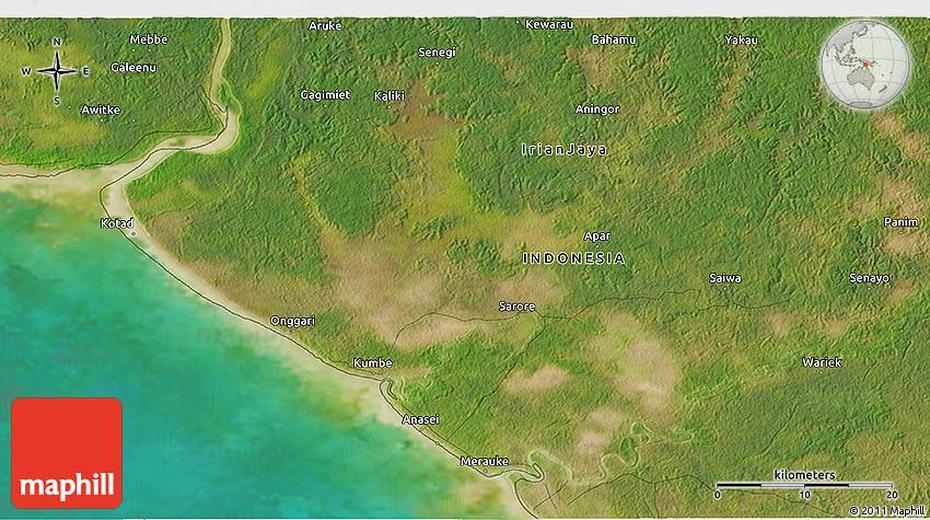 Satellite 3D Map Of Merauke, Merauke, Indonesia, Musamus, West Papua