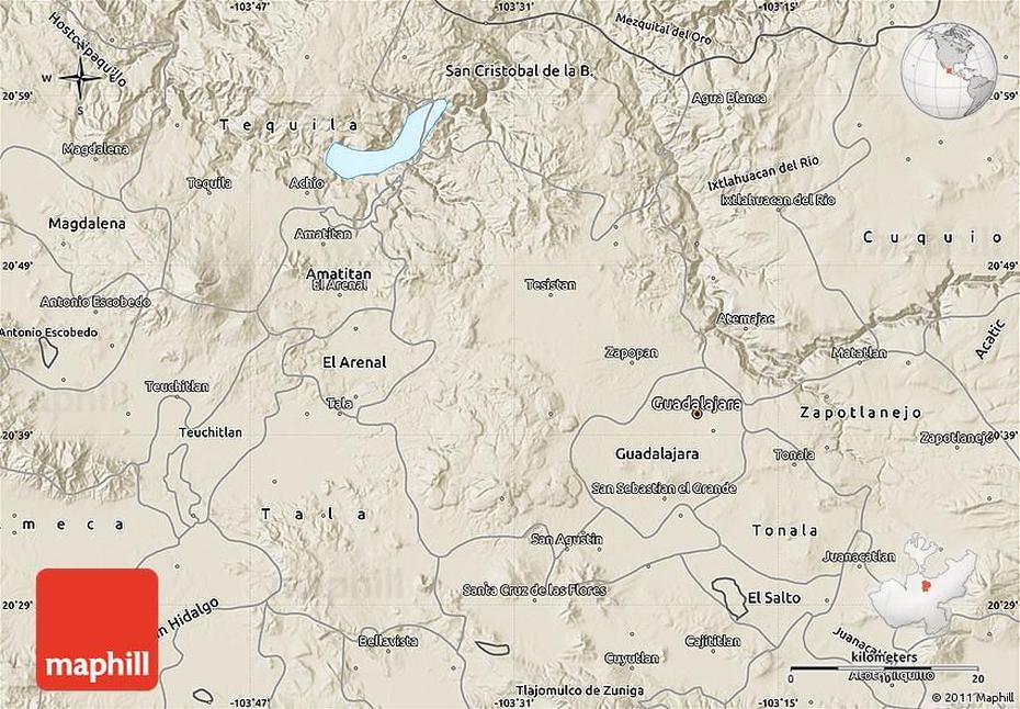 Shaded Relief Map Of Zapopan, Zapopan, Mexico, Of Jalisco Mexico Cities, Tacotan Jalisco