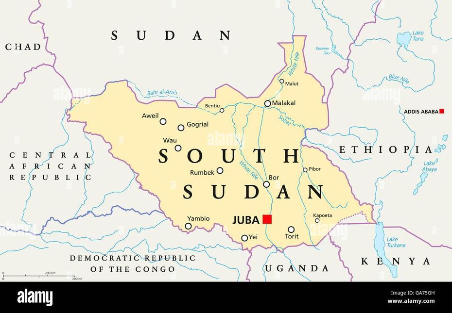 South Sudan Political Map With Capital Juba, National Borders …, Juba, South Sudan, South Sudan In, North Sudan