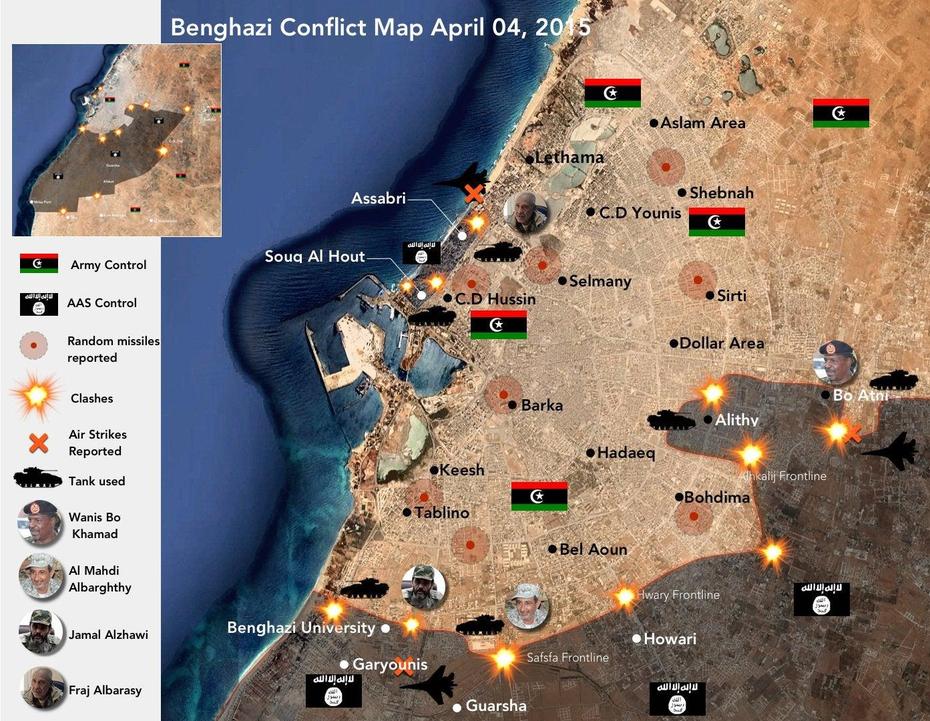 Benghazi Conflict Map, April 4, 2015. @Mutaz20042000 : Libyancrisis, Benghazi, Libya, Benghazi Compound, Tripoli Libya