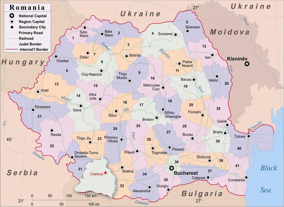 Large Administrative Map Of Romania With Cities | Vidiani | Maps Of …, Huşi, Romania, Iasi, Iasi Romania