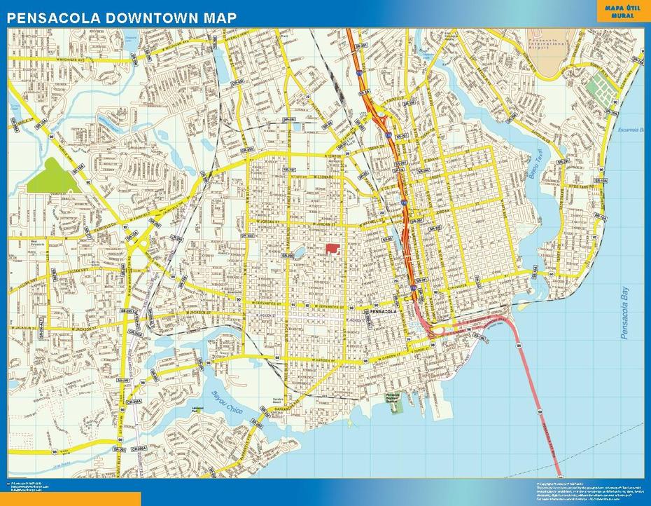 Pensacola Downtown Map | Wall Maps Of Countries For Europe, Pensacola, United States, Pensacola Street, Pensacola State College