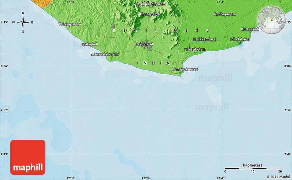 Political Map Of Nagercoil, Nāgercoil, India, Kalpitiya, Kanyakumari  Sea