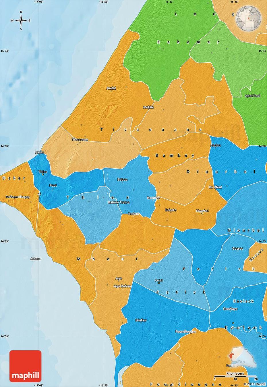 Political Map Of Thies, Thiès, Senegal, Dakar, Senegal On Africa