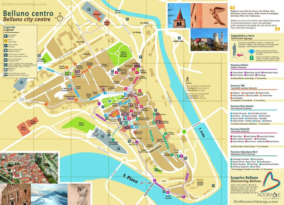 Belluno Tourist Map, Belluno, Italy, Pordenone Italy, Belluno Dolomites