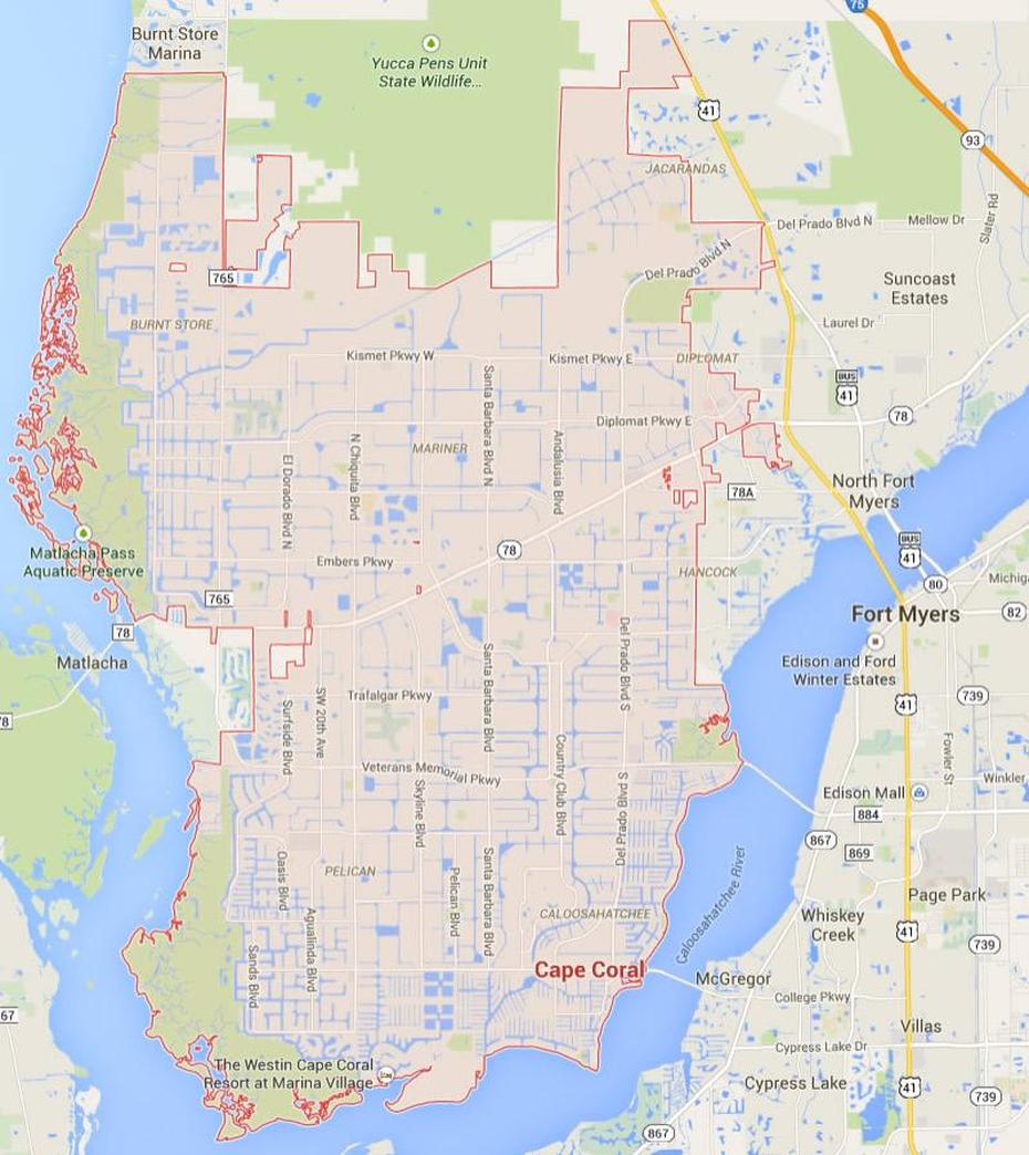 Cape Coral Florida Map, Cape Coral, United States, Cape Coral Attractions, Cape Harbour Cape Coral