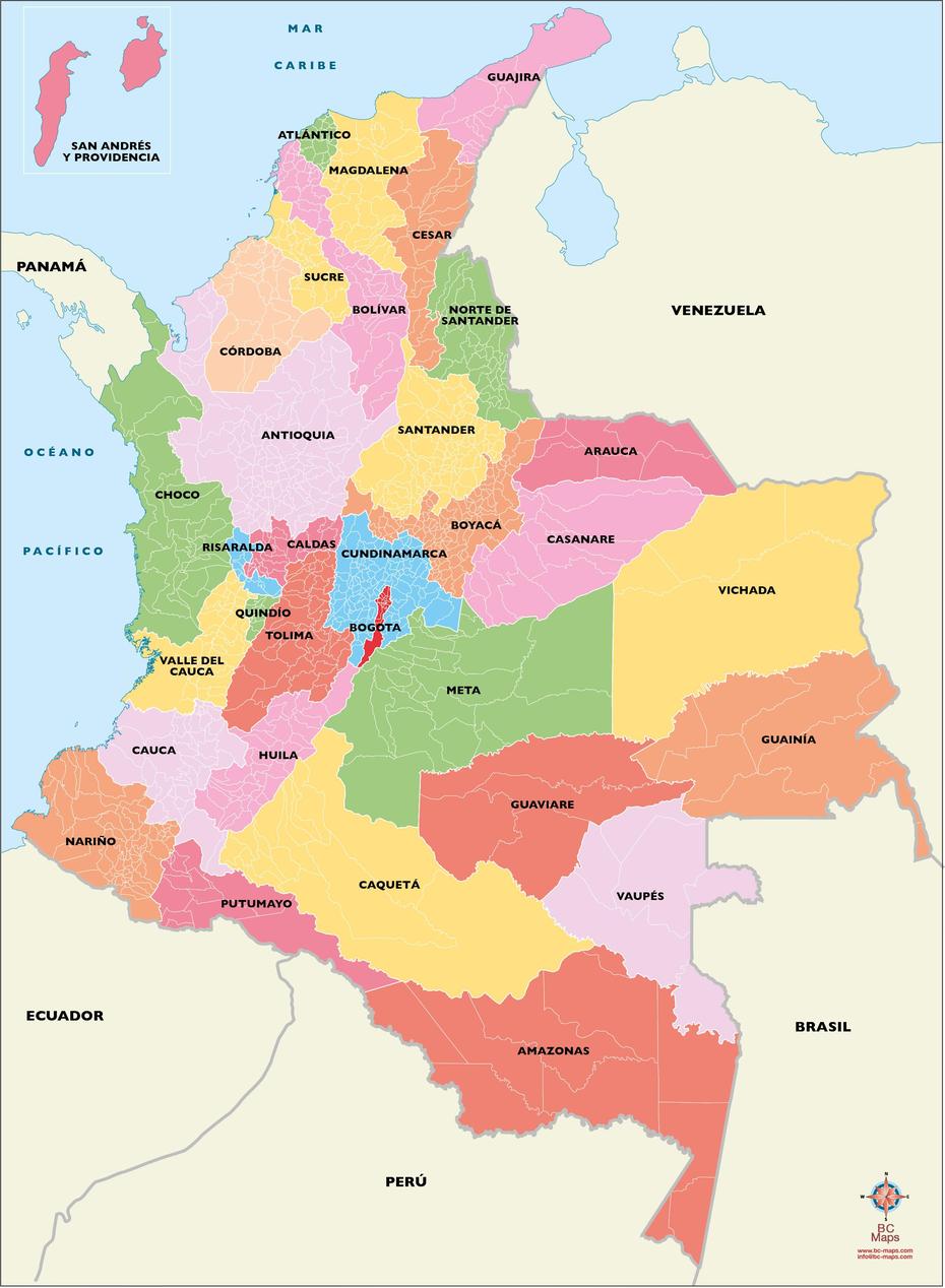 Carte Vectoriel Colombia Illustrant Municipios – Fond De Carte …, Moñitos, Colombia, Monit O  Monita, Monit O Del  Monte