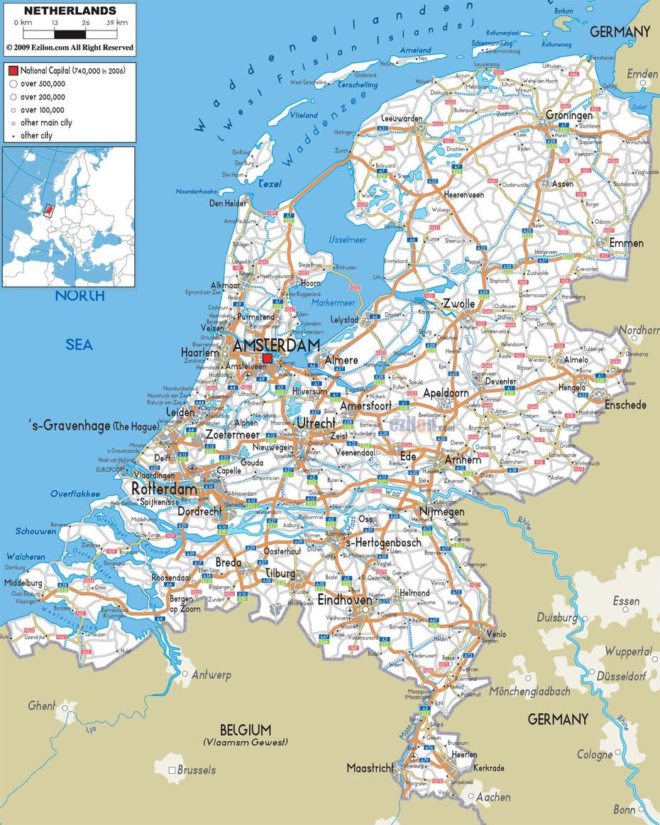 Detailed Clear Large Road Map Of Netherlands And – Ezilon Maps | Europe …, Best, Netherlands, Netherlands Blank, Physical  Of The Netherlands