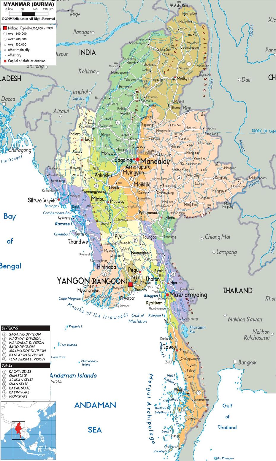 Detailed Political Map Of Myanmar – Ezilon Maps, Myedu, Myanmar, Myanmar  Outline, Country Of Myanmar