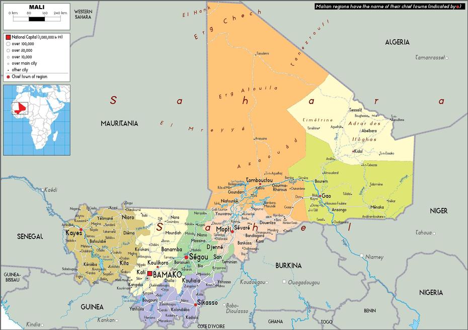 Mali Map (Political) – Worldometer, Sibi, Mali, Gao, Mali Location