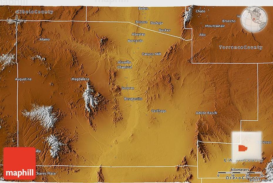 Physical 3D Map Of Socorro County, Socorro, United States, Socorro New Mexico, Socorro Ufo