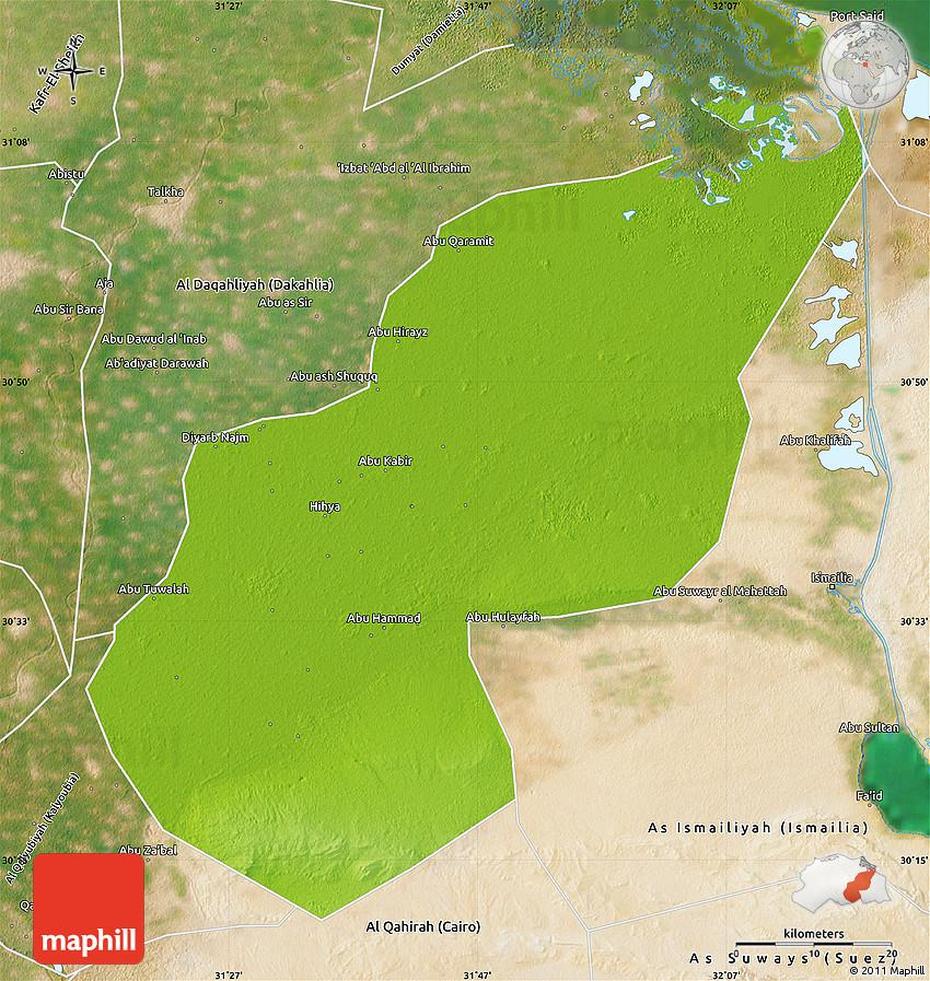 Physical Map Of Ash Sharqiyah (Sharkia), Satellite Outside, Ash Shuhadā’, Egypt, Shuhada  Logo, Yadgar E  Shuhada