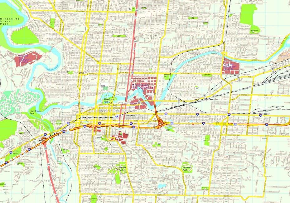 Spokane Map. Eps Illustrator Vector City Maps Usa America. Eps …, Spokane, United States, Spokane Valley, Spokane Falls