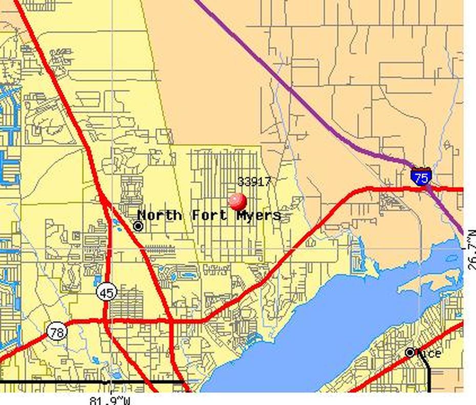North Fort Myers Zip Code Map | Time Zones Map, North Fort Myers, United States, Cape Coral Florida, Fort Myers Street