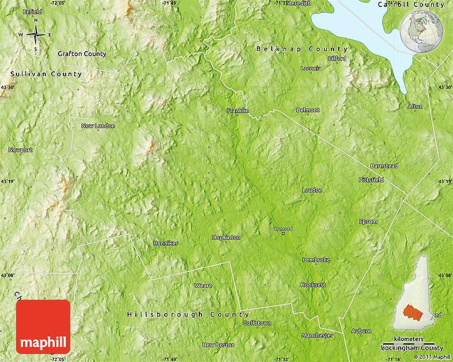 Physical Map Of Merrimack County, Merrimack, United States, Merrimack River, Merrimack County Nh