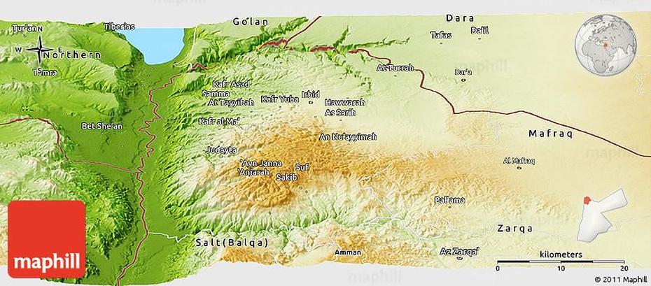 Physical Panoramic Map Of Irbid, Irbid, Jordan, Jerash  Hippodrome, Kingdom Of Jordan