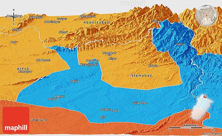 Political Panoramic Map Of Rawalpindi, Rawalpindi, Pakistan, Rawalpindi Tehsil, Karachi  Location