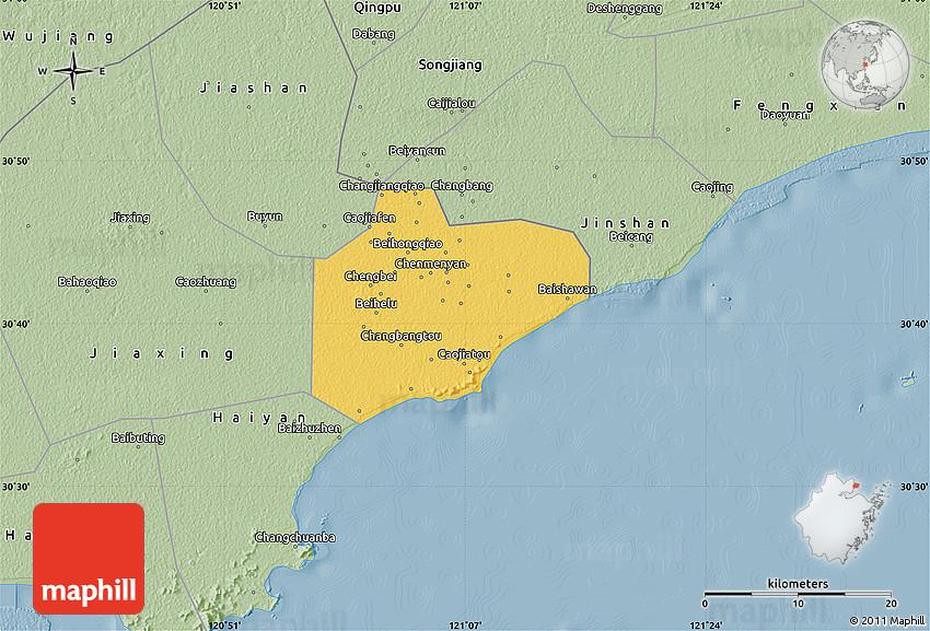 Savanna Style Map Of Pinghu, Pinghu, China, Guan Pinghu, Yichang China