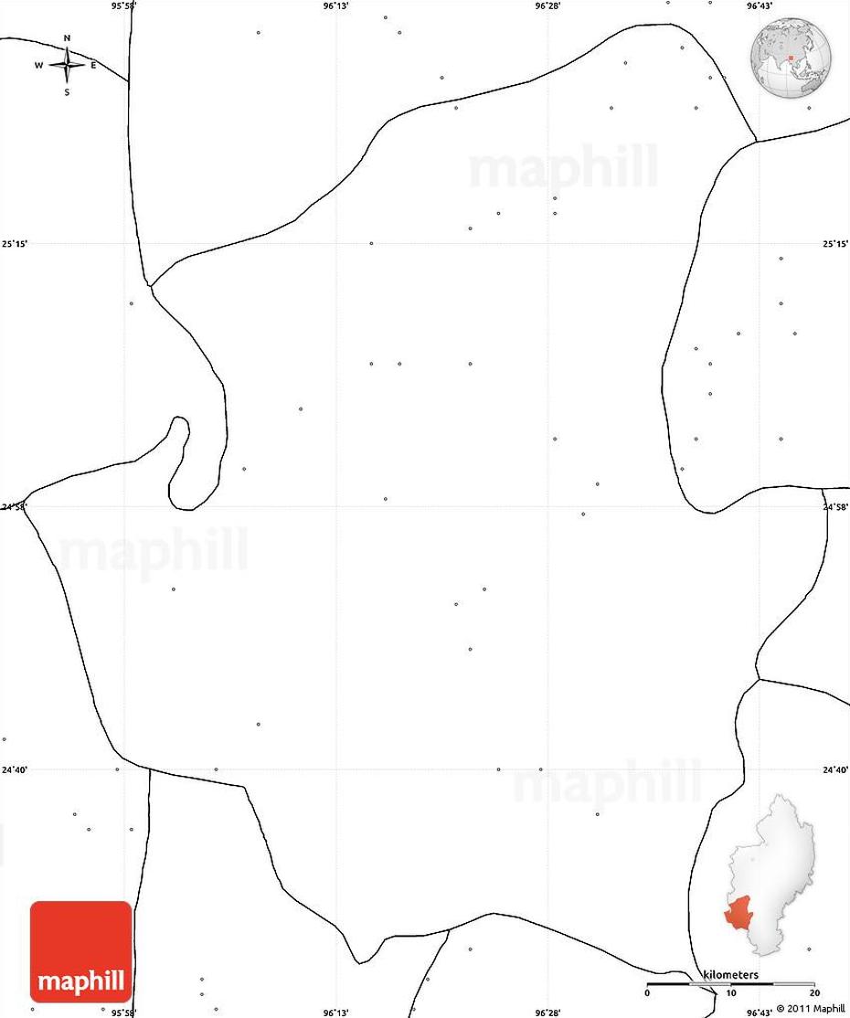 Blank Simple Map Of Mohnyin, No Labels, Mohnyin, Myanmar, Shan State Myanmar, Myanmar Asia