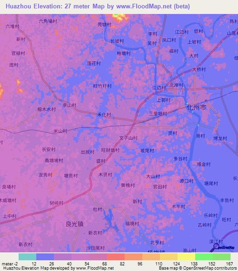 Elevation Of Huazhou,China Elevation Map, Topography, Contour, Huazhou, China, Guangzhou On  Of China, Nantong China