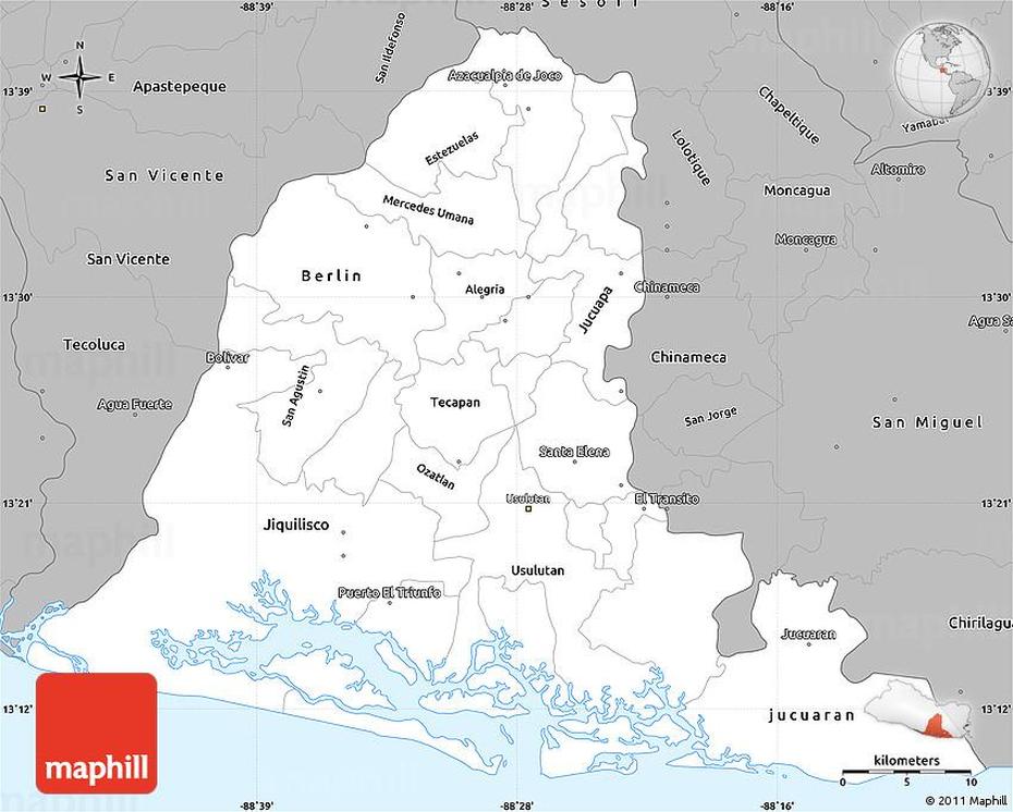 Gray Simple Map Of Usulutan, Usulután, El Salvador, La Union El Salvador, El Salvador Blank