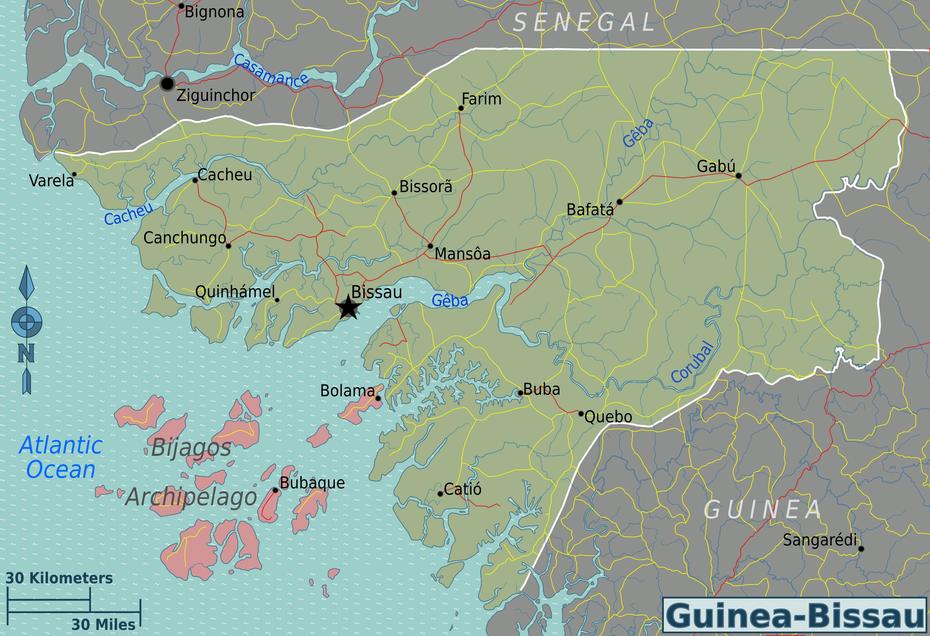 Guinea-Bissau Regions Map With Cities And Roads | Vidiani | Maps Of …, Bissau, Guinea-Bissau, Guinea-Bissau Culture, Guinea-Bissau A