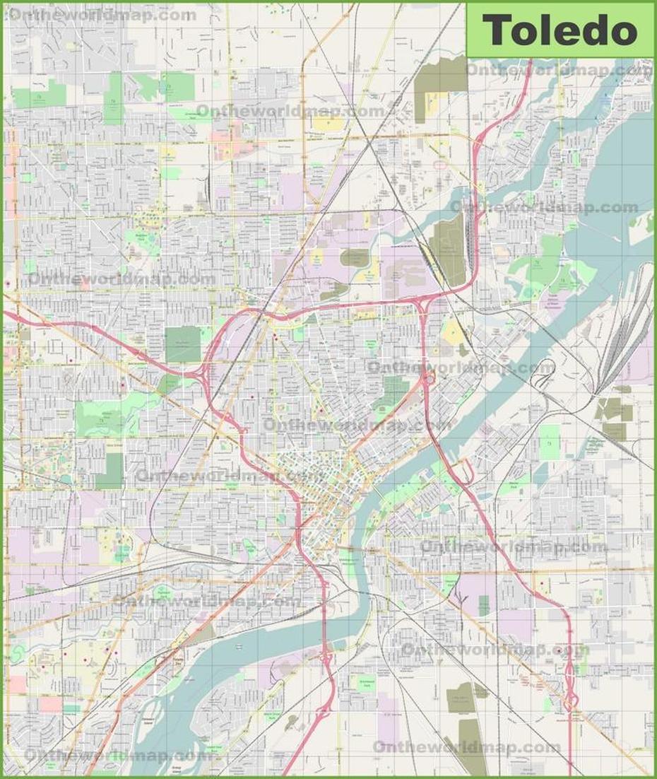 Large Detailed Map Of Toledo, Toledo, United States, United States  Color, United States  With City