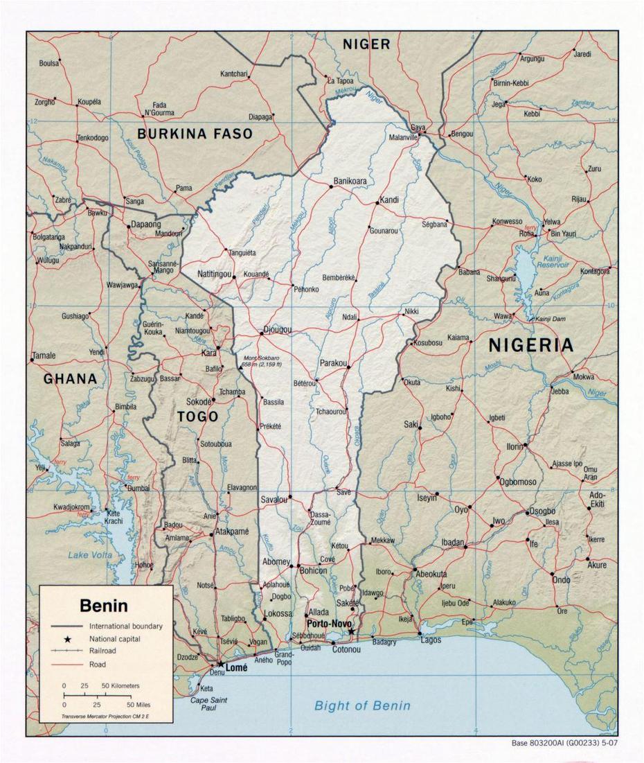 Large Scale Detailed Political Map Of Benin With Relief, Roads …, Toukountouna, Benin, Le Benin, Bight Of Benin