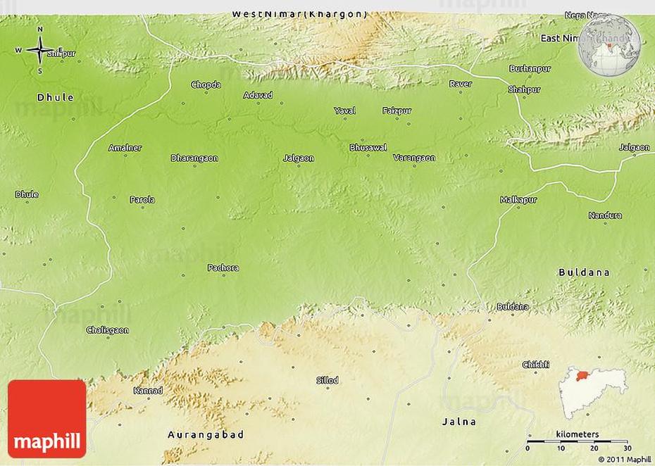 Physical 3D Map Of Jalgaon, Jalgaon, India, Okenite, State Highways India