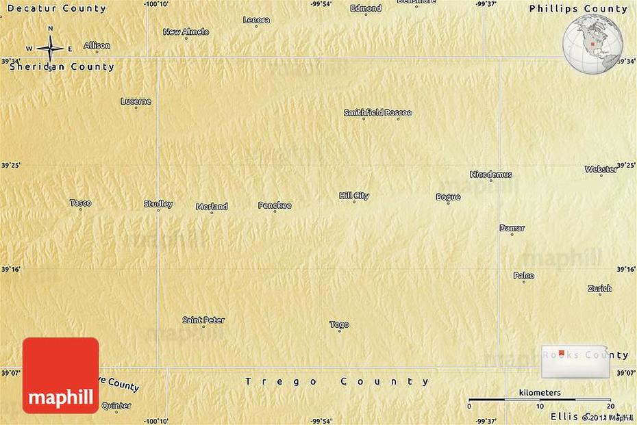 Physical Map Of Graham County, Graham, United States, United States  Color, United States  With City
